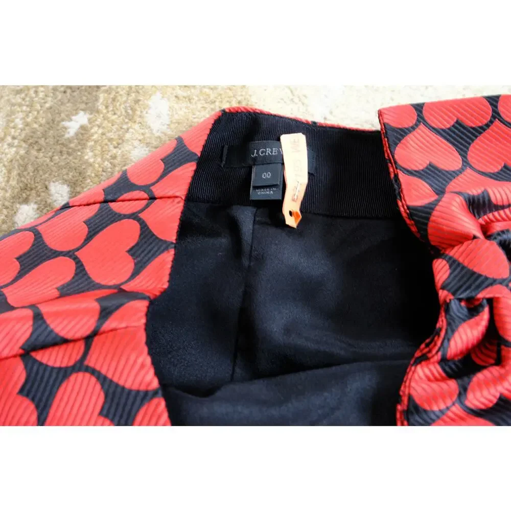 J. Crew Electric Red Jacquard Heart Faux Wrap Skirt Style H2856 Sz 00